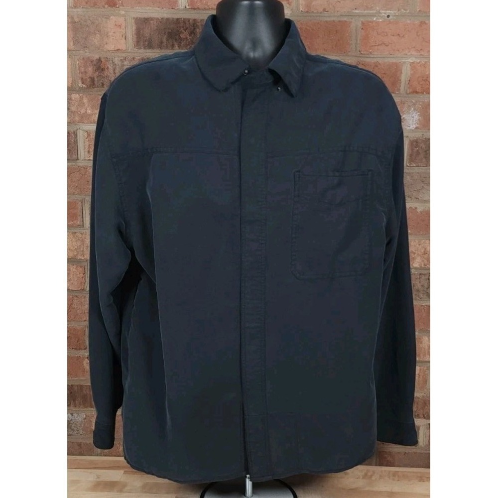 SCOTTeVEST Shirt Mens Large Blue Snap Front Long Sleeve Cargo TEC Pockets